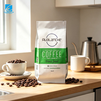 Sacs d'emballage pour café avec logo personnalisé, soufflets latéraux, plastique laminé, résistants à l'humidité, barrière anti-oxygène, qualité alimentaire pour grains de café