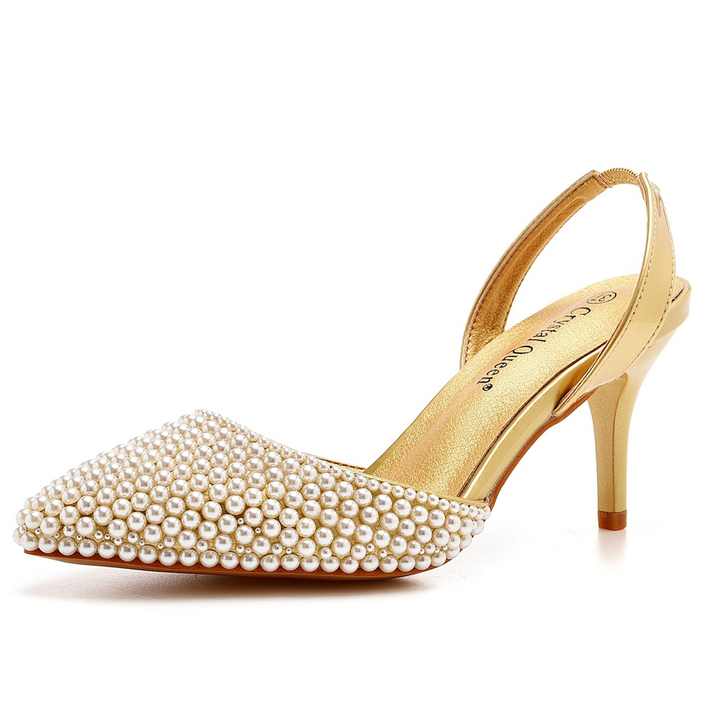Shop Our Women 7cm High Heel Pearl Crystal Wedding Shoes