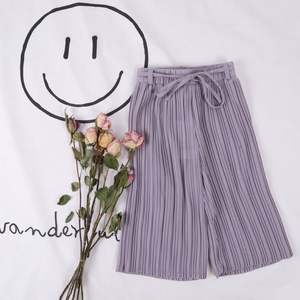 กางเกงชีฟองสีพื้นเอวสูงทรงขากว้างสำหรับเด็กจากโรงงานจีน - Product Image 3