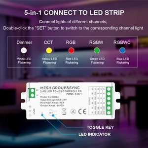 C206A Aipin MESH Group Sync 5-en-1 Tuya 2.4GHz RF Contrôle 12-24V Bande LED RGB à changement de couleur Contrôleur de zone PWM IP20 30M - Product Image 3