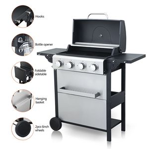 Barbecue au gaz propane 4 brûleurs Db 34200 Btu en acier inoxydable avec table latérale pliable pour barbecue en extérieur - Product Image 4