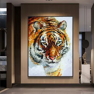 Lukisan Minyak Hewan Dekorasi Rumah Abstrak Impresisional Buatan Tangan Dilukis Berat Lukisan Pisau Palet Seni Dinding Harimau