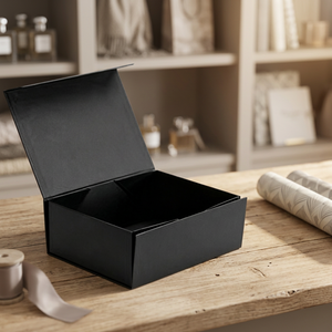 Caja de Regalo de Cartón Rígido Negro con Asa, Material Reciclado, Rectangular, Empaque de Alta Gama para Regalos Artesanales, Impresión a Cuatro Colores - Product Image 1