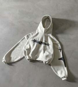 Yingling Custom Cropped Heavyweight <b>Hoodie</b> 400 Gsm Puff Print Cut and Sew Crop Boxy Hoodies <b>Men</b> - Product Image 6