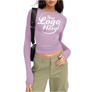 Camisetas de Cuello Redondo, Camiseta Moderna de Manga Larga para Mujer, Top Corto Básico, Ajustado, Bonito, Ropa de Otoño e Invierno para Chicas - Product Image 1