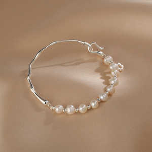 Pulsera de Plata de Ley S925 WENCHI con Perla Natural y Diseño de Bambú 400g - Product Image 5