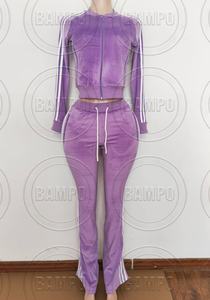 Completo Set 2 Pezzi <span class=keywords><strong>Donna</strong></span> Primavera 2026: Giacca con Cerniera e Pantaloni Svasati in Velluto con Striscia Laterale Personalizzabile con LOGO - Product Image 4