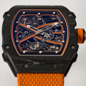 Montre-bracelet noire pour homme, boîtier en fibre de carbone, chronographe, squelette, <span class=keywords><strong>mécanique</strong></span>, ultra-fine 7,8 mm, bracelet en nylon <span class=keywords><strong>orange</strong></span>, sport, modèle 6702 - Product Image 2