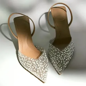 Dropshipping benzersiz tasarımcı tadesigner zarif ayakkabı orta yükseklik temizle çivili ayakkabı kadın sandalet topuklu