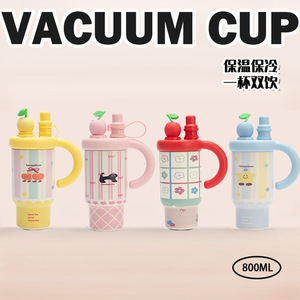 Mug de voyage isotherme Tarnaydoor, design rayé rose avec poignée et couvercle pour femmes - Product Image 2