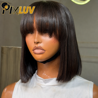 Perruque en cheveux humains naturels vierges brésiliens en gros pour femmes noires, perruque courte bob avec dentelle HD, perruque frontale sans colle avec dentelle HD