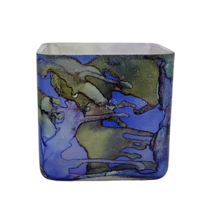 New Custom Luxury Blue-Grey Marbleized High-Quality Handmade Decorative Multi-purpose <b>Small</b> Square Petal <b>Candle</b> Glass Votive Jar - Product Image 1