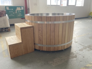Nuovo prodotto vasca per ghiaccio in acciaio inox rivestimento in legno massello per due persone vasca rotonda - Product Image 3