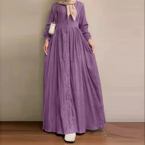 Đầm kiểu áo choàng tay phồng phong cách retro Trung Đông dành cho phụ nữ Hồi giáo năm 2025, mùa xuân thu, màu trơn, thời trang, thanh lịch - Product Image 1