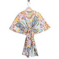 Robe Kaftan 100 % Coton Inde pour Femme, Taille Unique, Imprimé Oiseaux Verts, Douce et Ample, Élastique à la Taille, Idéale pour l'Été et le Quotidien