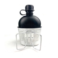 Botella de agua táctica de plástico duradero, botella de agua de traje de dos piezas con taza de cantimplora de aluminio para accesorios de bolsa