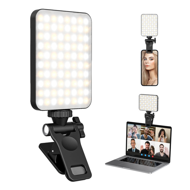 High Power Rechargeable Clip Fill Video Light with Front Back Clip 3 Light Modes for Phone Laptop Fill Light