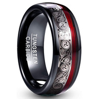 Neuer Modischer Wolfram-Gold Schmuck für Damen und Herren 8mm Breiter Wolframstahl Gebogener Schwarz Eingelegter Gitarrensaiten-Ehering