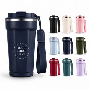 Mug de voyage isotherme en acier inoxydable avec logo personnalisé, 350 ml, 500 ml, avec sangle de transport, double paroi, pour café - Product Image 1