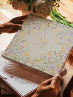 Boîte d'invitation de mariage personnalisée en aquarelle florale, carte 3D en forme de coquille avec impression dorée perlée pour papeterie de mariage de luxe
