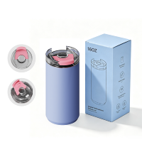 Gobelet isotherme en acier de 16oz et 20oz avec logo personnalisé, revêtement poudré, poignée, couvercle avec paille, sans BPA, anti-fuite