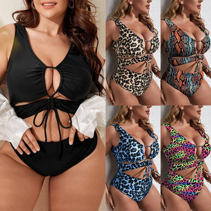 New Fashion One-piece Leopard Print Bikini Tie <strong>Swimsuit</strong> Plus Size Swimwear - Product Image 6