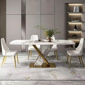 Ensemble <span class=keywords><strong>de</strong></span> table à <span class=keywords><strong>manger</strong></span> moderne <span class=keywords><strong>de</strong></span> luxe en acier inoxydable avec <span class=keywords><strong>6</strong></span> chaises, table rectangulaire en pierre frittée, mobilier <span class=keywords><strong>de</strong></span> <span class=keywords><strong>salle</strong></span> à <span class=keywords><strong>manger</strong></span>, ensemble <span class=keywords><strong>de</strong></span> <span class=keywords><strong>6</strong></span> places - Product Image 1
