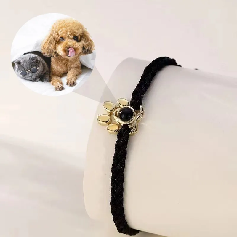 Pie de perro personalizado, pulsera de cuero con proyección de Plata de Ley 925, foto personalizada, tendencia, 2022