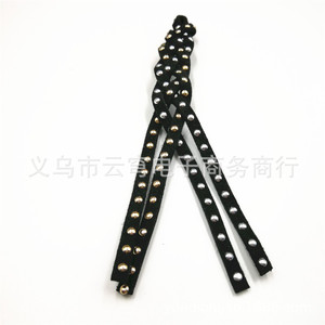Imitation Leather Cord 5mm Single Row Rhinestone Embellished Velvet <b>Choker</b> Chain <b>Silver</b> Rivets Korean Style Flat Shape - Product Image 5