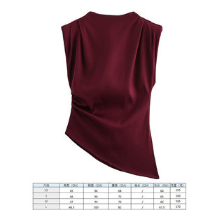 Top de verano para mujer con hombrera decorativa plisada, nuevo estilo Europeo Americano, venta al por mayor, Chaleco Corto, camiseta Sexy ajustada - Product Image 6