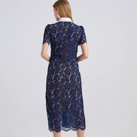Robe décontractée de grande taille personnalisée Robe moulante pour femmes à la mode à la française avec broderie en dentelle et revers de couleur contrastante avec poches en 3D