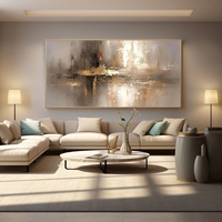 Grande Peinture Murale Abstraite Silencieuse du Lever du Soleil en Plâtre, Art Contemporain Fait Main en Acrylique sur Toile, Nature Morte pour la Maison et la Galerie