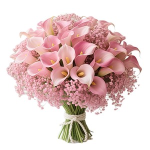 Ensemble de fleurs artificielles artisanales mixtes : Calla, Gypsophile, Roses en soie velours et perles pour décoration murale de mariage, maison, hôtel - Product Image 1