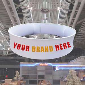 Banderoles suspendues personnalisées pour plafond - Tissu polyester/acrylique, cadre en aluminium, impression typographique double face, publicité durable - Product Image 1