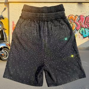 กางเกงขาสั้นผู้ชายแฟชั่นวินเทจ Y2K กางเกงเชือกผูกเอวสองชั้นประดับพลอยเทียมผ้าฝ้ายออกแบบได้ตามที่ต้องการ - Product Image 3