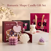 Kreatives Form-Set Romantische Duftkerzen Geschenkset Herz Würfel Muschel Bär Tulpe Blase Wachsaufsatz Weinrote Box Klein