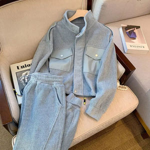 Completo Sportivo Casual da <span class=keywords><strong>Donna</strong></span> in Stile Retrò, Due Pezzi Grigio con Leggings Imbottiti, Stile Estero - Product Image 4