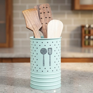 Support de rangement de cuisine cylindrique en métal à pois pour ustensiles, style moderne, type sur pied - Product Image 5