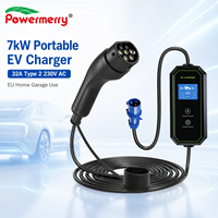 Nouveau chargeur EV portable 7kW 32A Type 2 230V AC IP67 CE TUV RoHS Prise personnalisée Garantie 2 ans Utilisation domestique/garage UE Protection contre les fuites