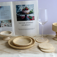 Lot de 2 assiettes et sous-verres en travertin Plateau de service en marbre rond minimaliste Plateau de vanité en pierre pour la décoration de table