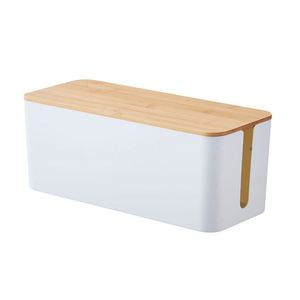 Desktop Home Office Cable Management Box Bamboo Lid <b>Multi</b> Power Plug Home Office Cable Management Cable <b>Socket</b> Storage Box - Product Image 2