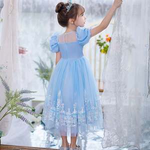 Alta calidad cuello redondo lentejuelas bordado Elsa princesa vestido con Tv película disfraz Cosplay niñas vestidos - Product Image 3