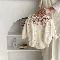 Offre Spéciale : Ensemble deux pièces tricoté pour bébé, broderie cœur, boutonnage simple, en coton personnalisé, pull chaud pour enfant