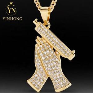 <span class=keywords><strong>Rock</strong></span> Punk placcato oro Design Micro pavè 5a Cz ghiacciato Bling Hip Hop uomini croce ciondolo collana - Product Image 1