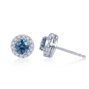 Pendientes de diamantes azules redondos de oro blanco de 9 quilates Messi Jewelry MSE-935 para mujer - Product Image 5