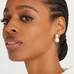 Hot Selling S925 Silver Silver Plating Cute Bold Pearl Drop Earrings Vintage Baroque Pearl Beads Stud Earring