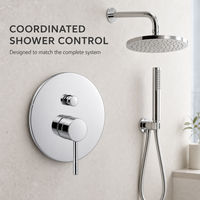 Système de douche pluie rond en chrome poli avec douchette à main et mitigeur encastré mural pour salles de bain modernes