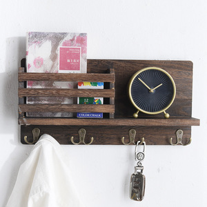 Wall Mounted Storage <b>Shelf</b> With <b>Hooks</b> And Clock For Entryway Organization - Product Image 2