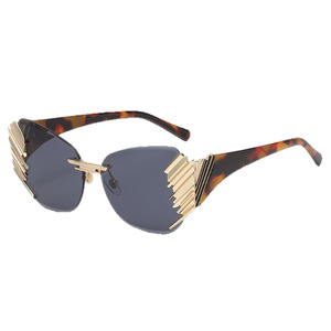 Unisex Frameless Cut Edge Sunglasses Gold Metal <b>Plastic</b> UV400 Protection Street Style <b>Glasses</b> - Product Image 1