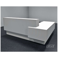 Prix d'usine en gros, bureau de réception moderne en forme de L, surface solide, LED décorative, mobilier de bureau